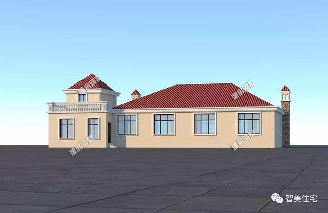 鄉村4間一層住宅設計戶型圖，帶車庫