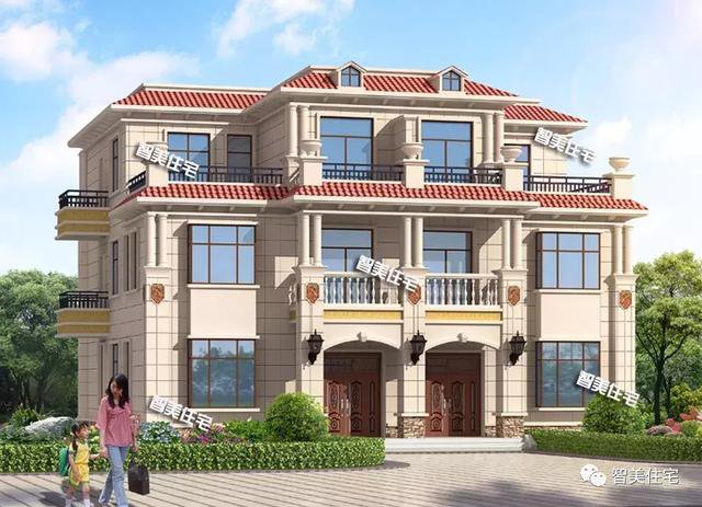 16×16.8米三層兄弟雙拼自建房，平頂設(shè)計戶型