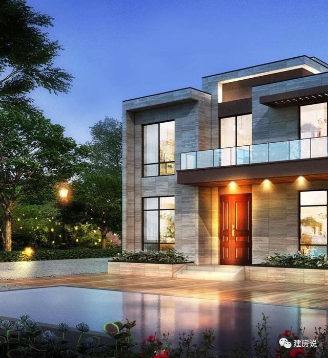 現代風格二層新民居住宅戶型圖，平屋頂設計可以當露臺