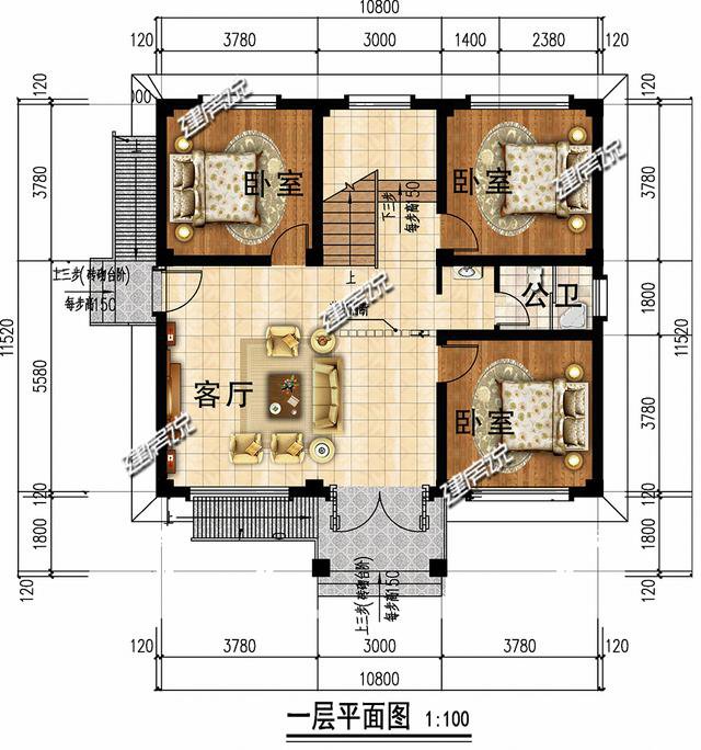 3套120平上下的農村房子民宅設計圖，一二層的都有
