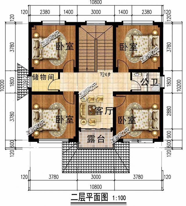 3套120平上下的農村房子民宅設計圖，一二層的都有