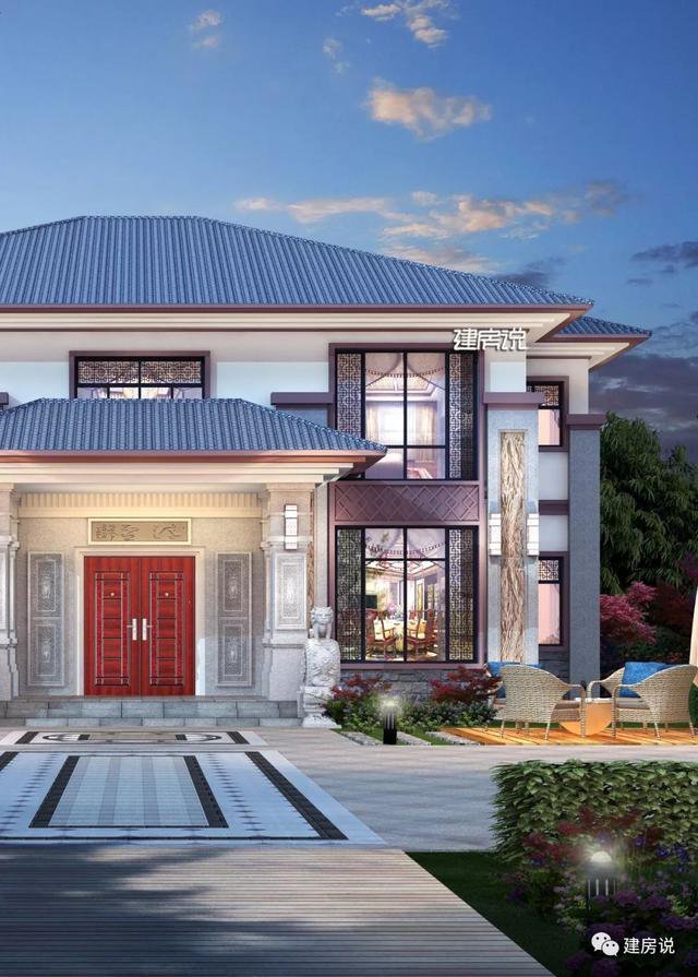 開間16.5米進深14米二層新中式別墅圖，回村建一棟高大上別墅