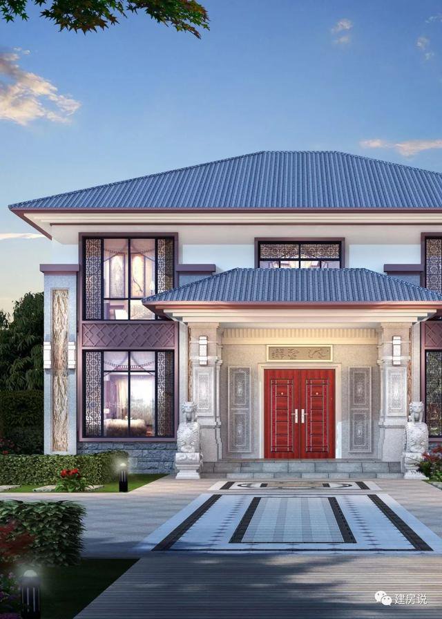 開間16.5米進深14米二層新中式別墅圖，回村建一棟高大上別墅