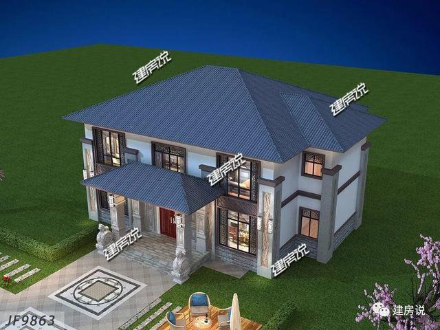 開間16.5米進深14米二層新中式別墅圖，回村建一棟高大上別墅