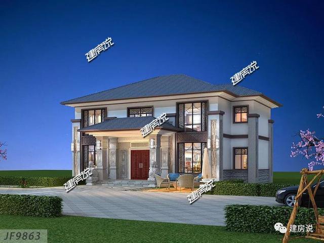 開間16.5米進深14米二層新中式別墅圖，回村建一棟高大上別墅