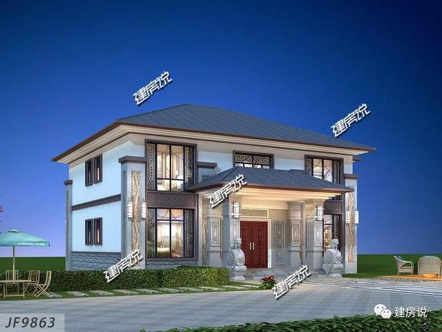 開間16.5米進深14米二層新中式別墅圖，回村建一棟高大上別墅