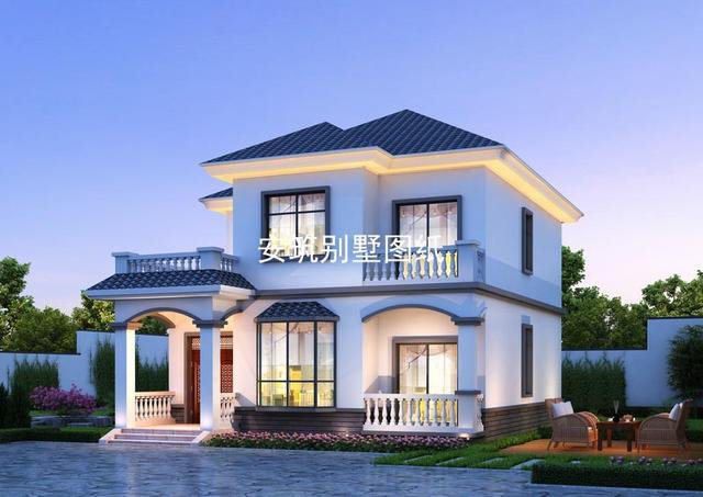 10*11米的二層歐式住宅戶型圖，帶個小露臺