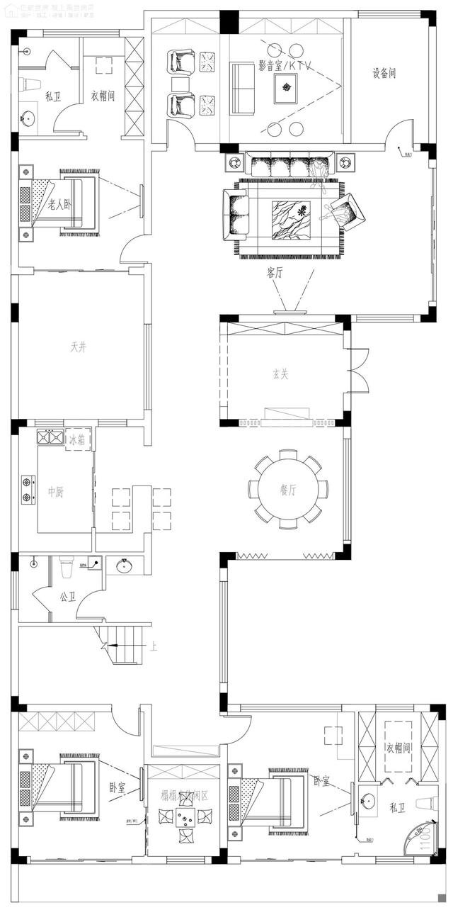 帶中式小院的農村住宅戶型圖，住進去肯定很愜意