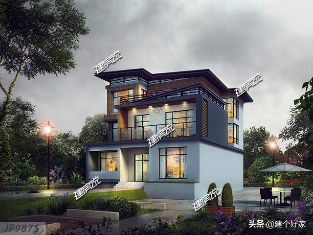 現代平屋頂設計三層樓房子戶型圖，預算36萬