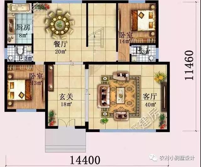 16款農(nóng)村兩層住宅鄉(xiāng)墅戶型圖，顏值比較高