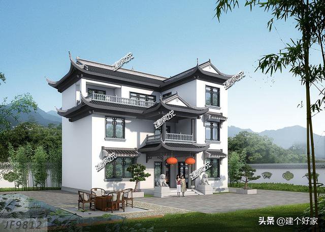 16款中式徽派自建房別墅圖片，高清外觀效果圖