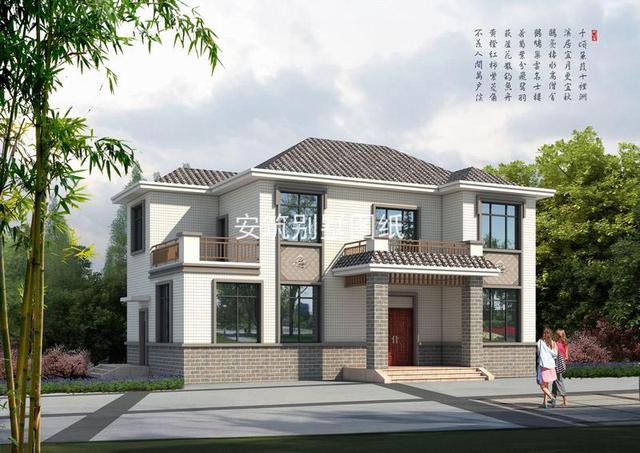 15*9.5米中式二層農村住宅戶型圖，白墻黛瓦