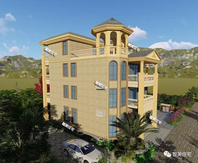 帶露臺涼亭的四層農(nóng)村自建房戶型方案圖，小亭子很漂亮