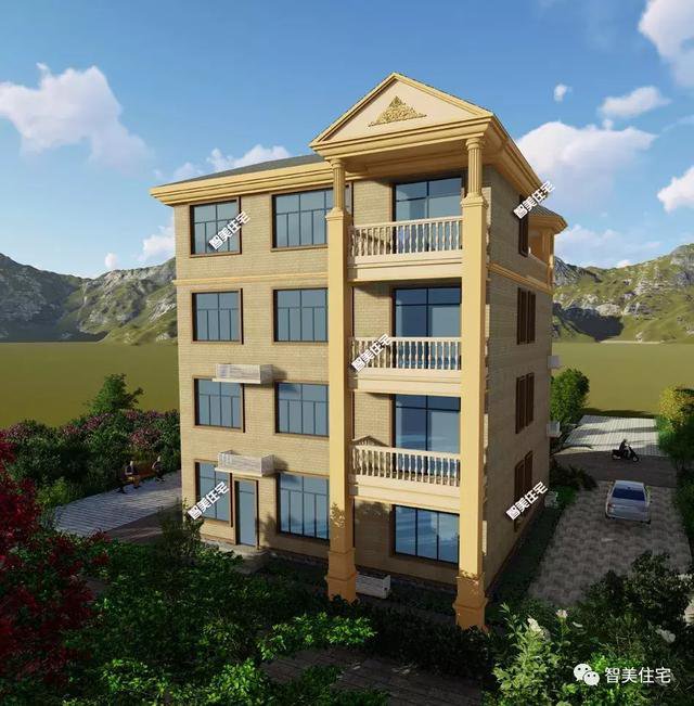 帶露臺涼亭的四層農(nóng)村自建房戶型方案圖，小亭子很漂亮