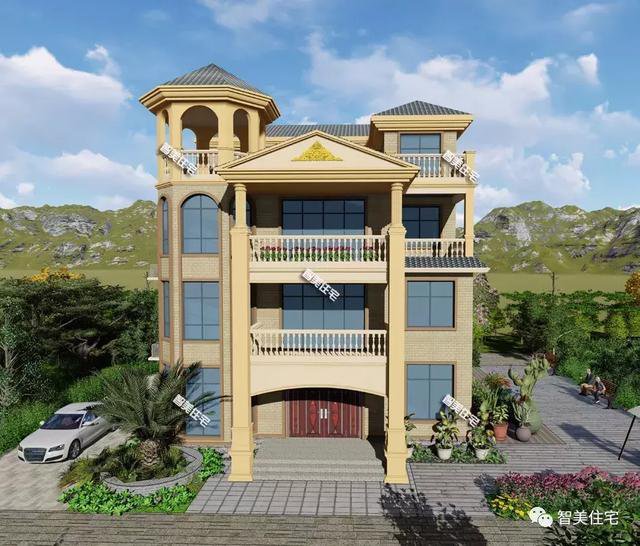 帶露臺涼亭的四層農(nóng)村自建房戶型方案圖，小亭子很漂亮