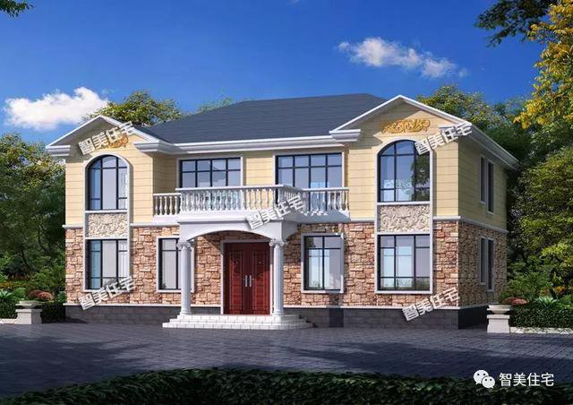 共用堂屋設計的雙拼別墅戶型方案圖，二層、三層各一套