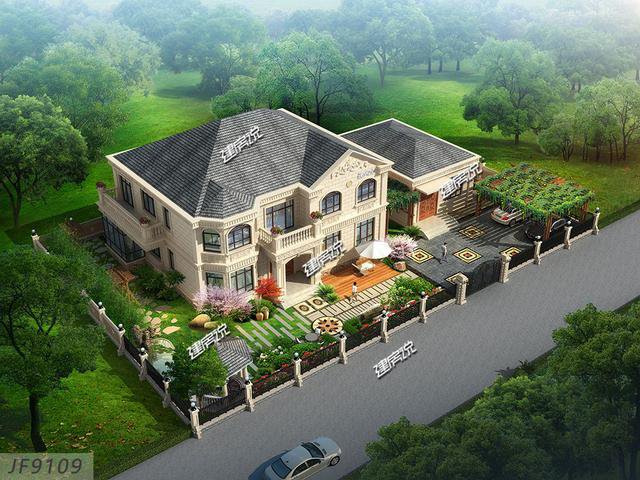 浙江蓋的2層歐式別墅外觀及戶型圖展示，村民都點(diǎn)贊