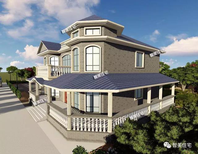 16.9×13.8米農(nóng)村二層半住宅戶型方案圖，純歐式風(fēng)格