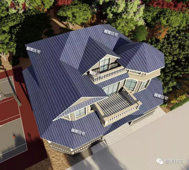 16.9×13.8米農(nóng)村二層半住宅戶型方案圖，純歐式風(fēng)格