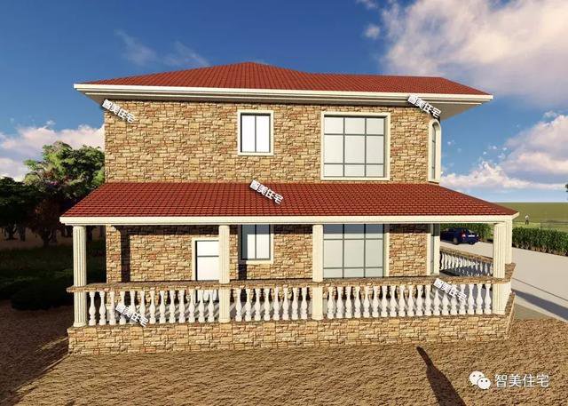 16.9×13.8米農(nóng)村二層半住宅戶型方案圖，純歐式風(fēng)格