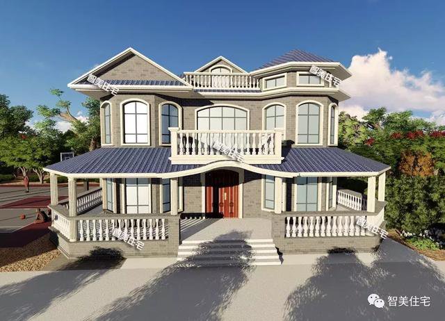 16.9×13.8米農(nóng)村二層半住宅戶型方案圖，純歐式風(fēng)格