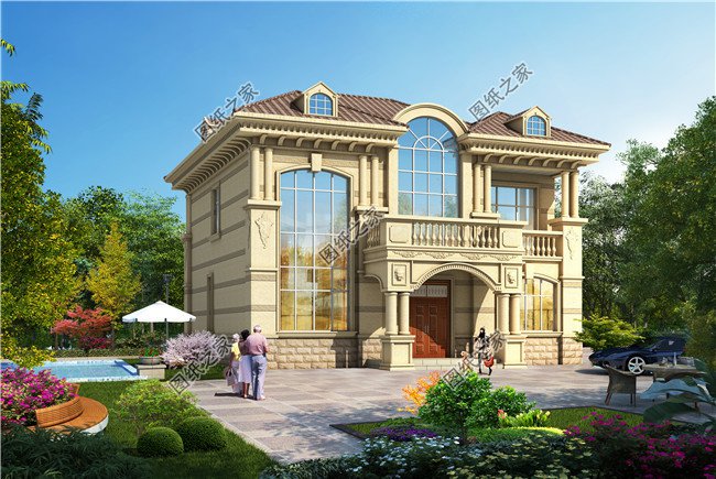 130平方米歐式實用農村二層別墅CAD圖紙帶外觀圖12X13米