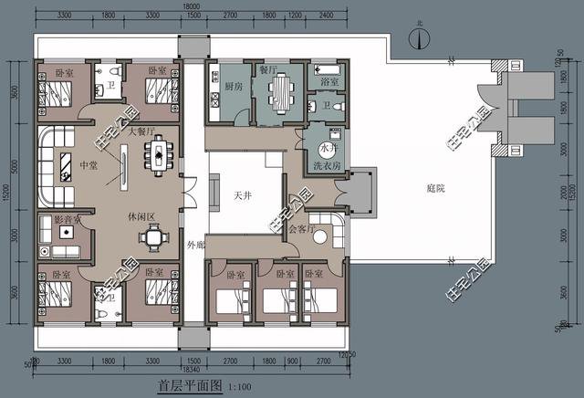 中式帶小院民宿平面戶型圖，這種設計誰不喜歡？