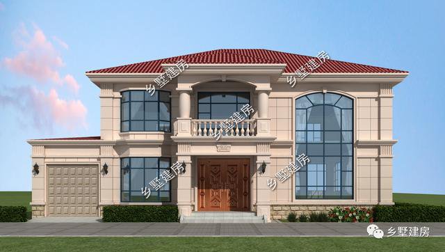 14×13米的二層小洋樓戶型方案圖，復式中空客廳