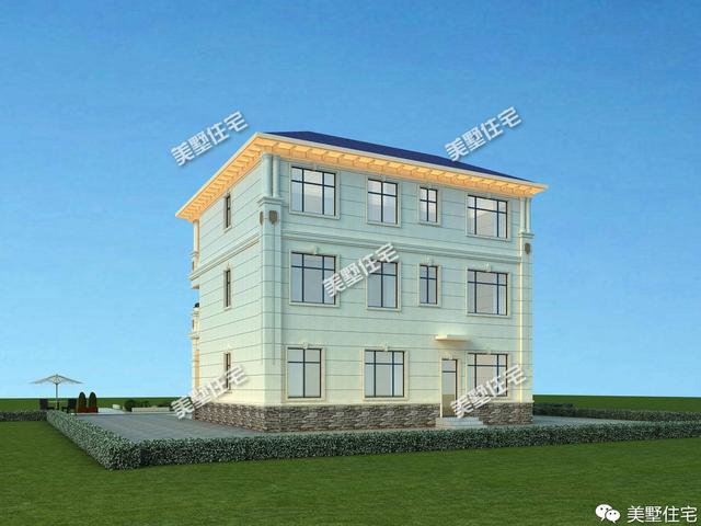 13.2×12.1米三層簡歐別墅方案平面圖，戶型端正