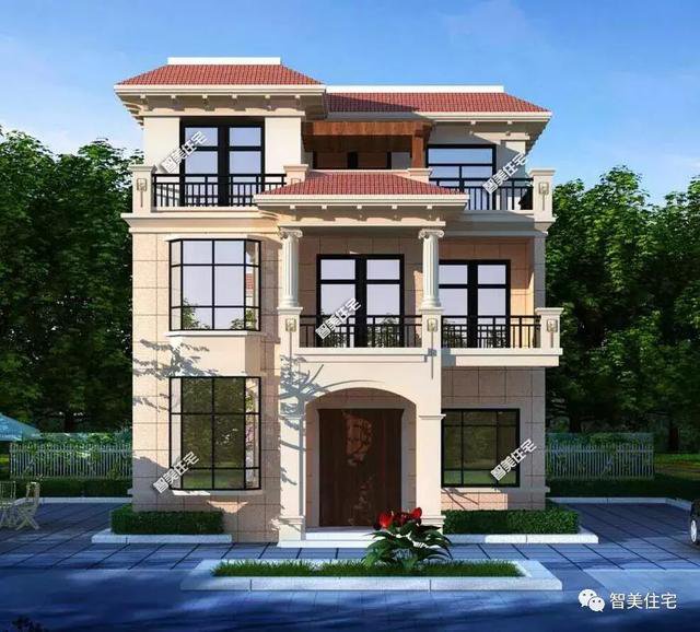 2棟開間9米的農(nóng)村自建房子戶型圖，一個(gè)坡屋頂，一個(gè)平屋頂