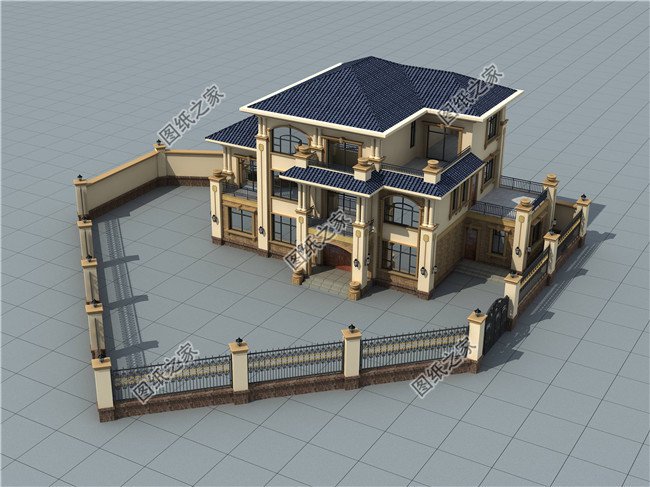 大戶型三層別墅設(shè)計圖紙,外觀效果圖+CAD建筑圖