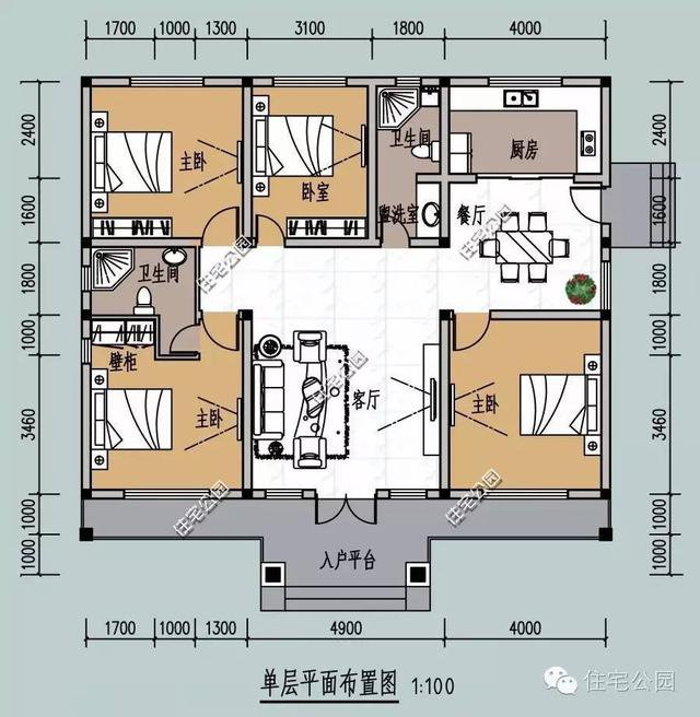 6套一層自建住宅戶型圖，坡屋頂和平屋頂的都有