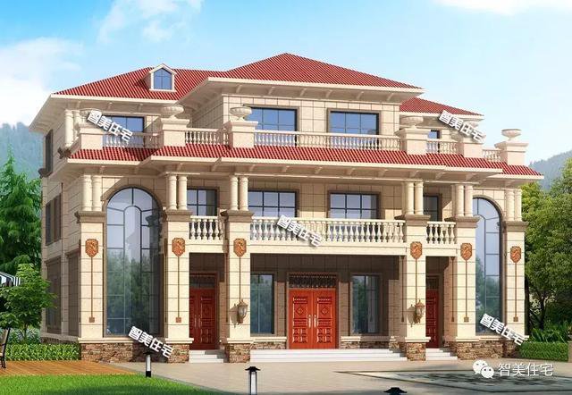 18×13.8米雙拼別墅戶型方案圖，客廳挑空共用堂屋