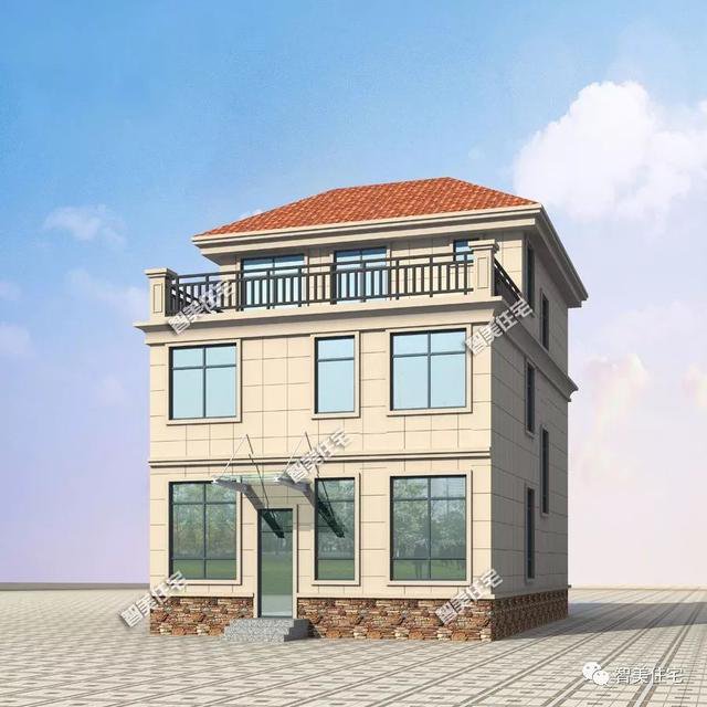 一棟小面寬的三層簡約住房戶型圖，面寬僅8.5米