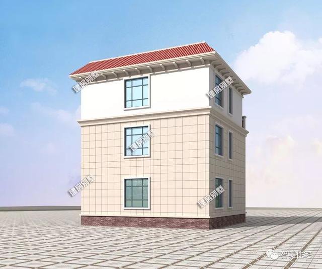 面寬9米平屋頂三層簡約住房戶型方案圖，兩層半帶露臺