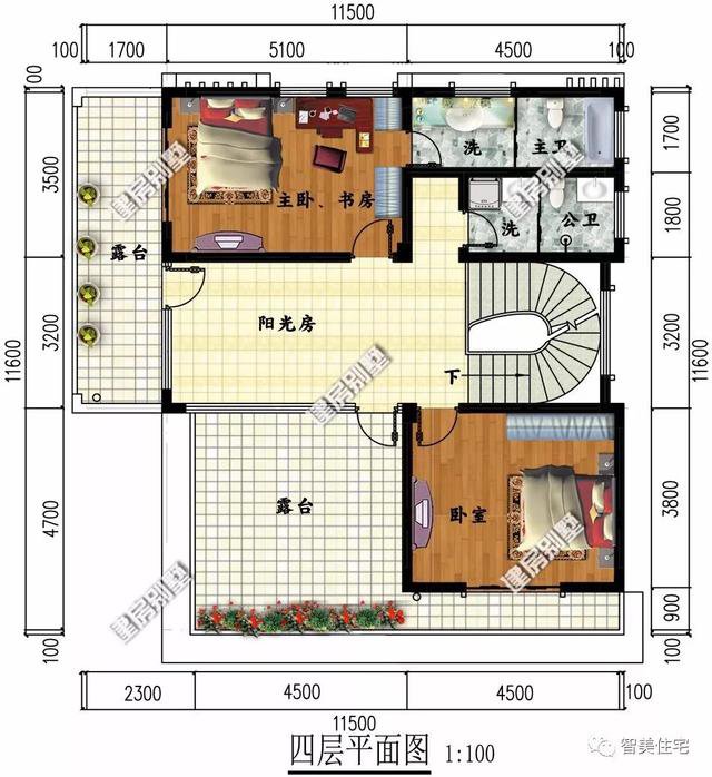 2棟外觀時(shí)尚的現(xiàn)代風(fēng)別墅戶型圖，平屋頂設(shè)計(jì)，一棟2層，一棟4層