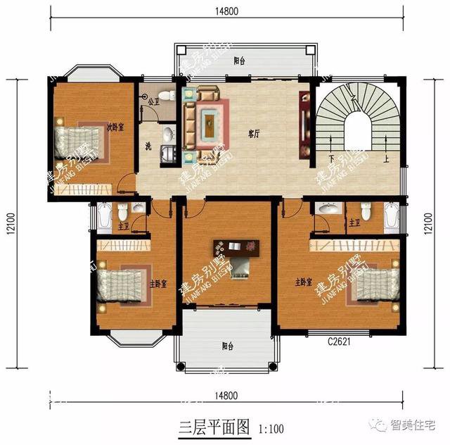旋轉樓梯配中空客廳4層自建樓房設計圖，實用，大氣