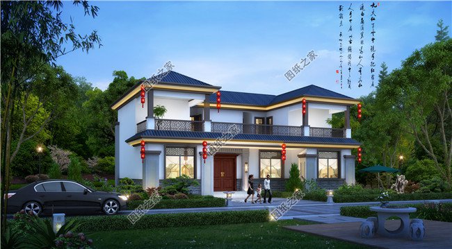 農村新款二層中式別墅設計圖效果圖,帶堂屋設計