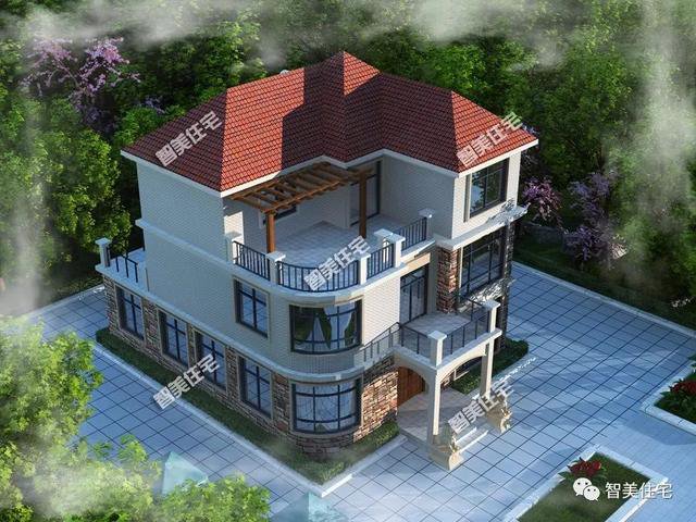 2棟城堡式豪宅別墅設(shè)計圖，客廳挑空復(fù)式設(shè)計