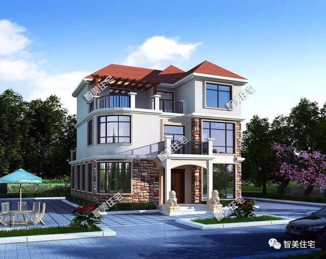 2棟城堡式豪宅別墅設(shè)計圖，客廳挑空復(fù)式設(shè)計