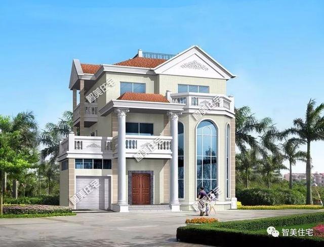 2棟客廳挑空的簡歐式三層自建樓設計圖，第二款是爆款