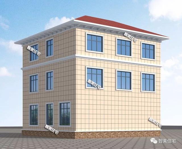 造價38萬配大落地窗簡歐三層樓房戶型方案圖，農村自建超值