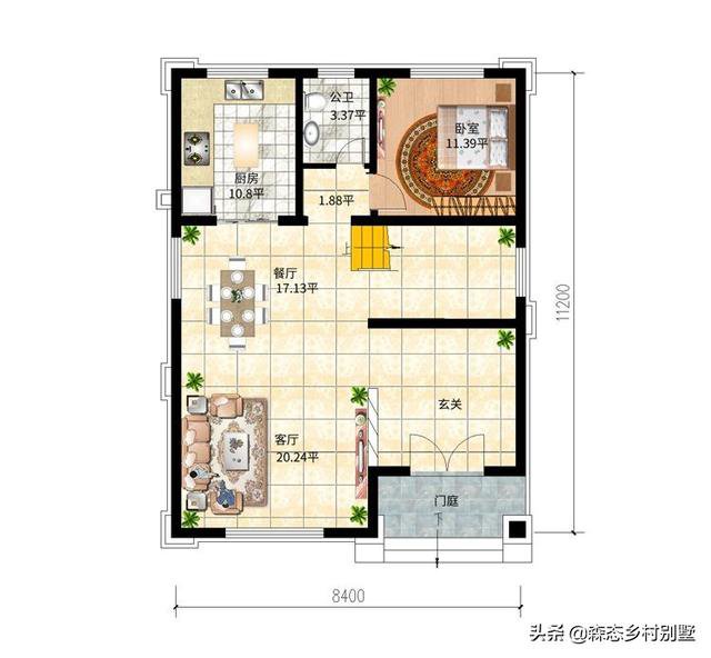占地100平三層簡歐小戶型別墅戶型圖，小宅基地建房也可以很氣派