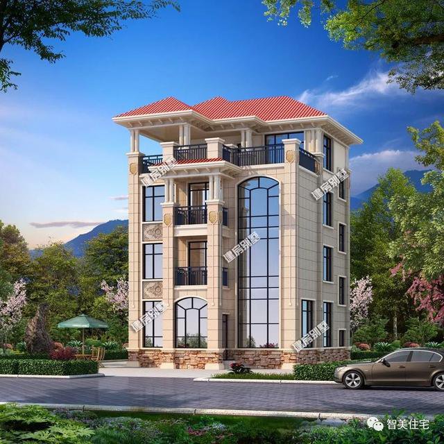 面寬8-9米的農村四層自建樓房戶型方案圖，小宅基地首選