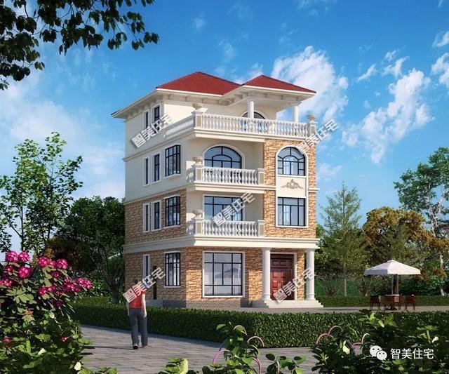 面寬8-9米的農村四層自建樓房戶型方案圖，小宅基地首選