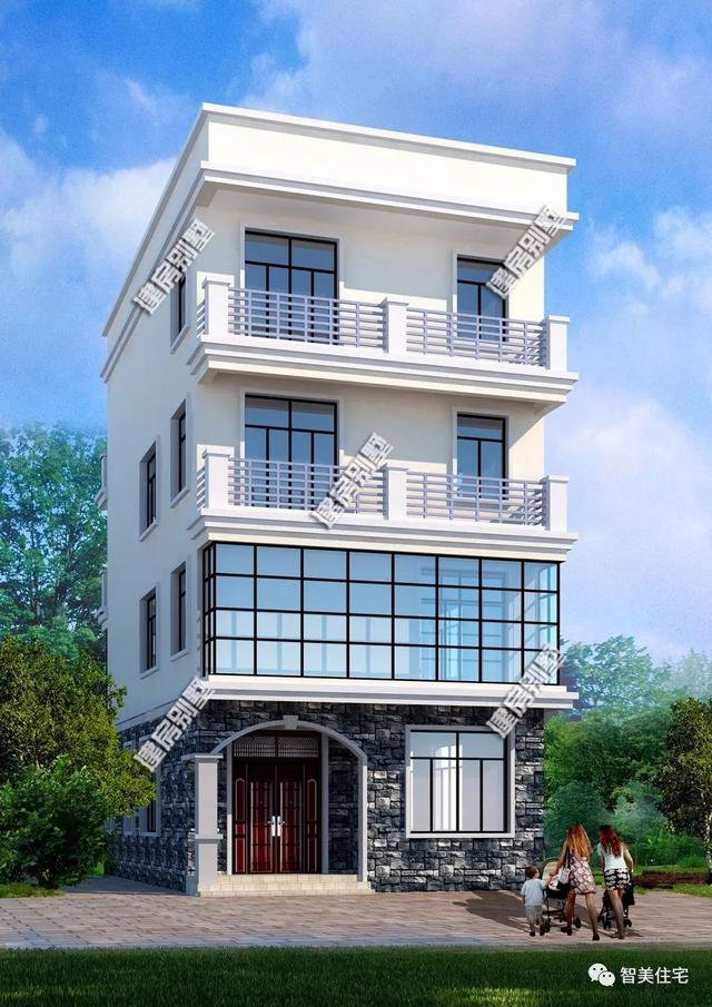 面寬8-9米的農村四層自建樓房戶型方案圖，小宅基地首選