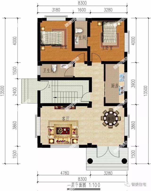 面寬8-9米的農村四層自建樓房戶型方案圖，小宅基地首選