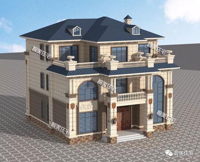 客廳挑空帶堂屋三層歐式自建房圖，湖南、湖北建的多