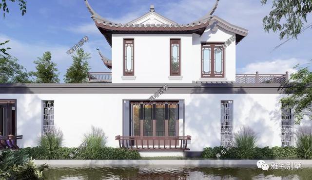 農(nóng)村中式合院別墅戶型方案圖，連廊入戶，院內(nèi)水景