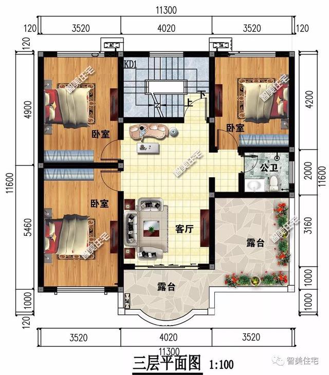 開間11-12米間的農村別墅設計圖，第二棟圖紙之家原創設計